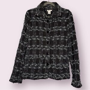 Tweeds Black and Grey Checker Plaid Knit Textured Blazer Jacket Medium